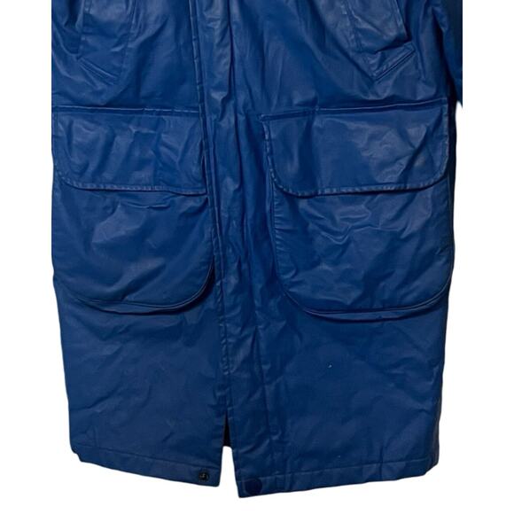 Nautica Raincoat Mens Size Medium Blue Heavyweight Lined Hood Mid Length Pockets - Picture 8 of 11
